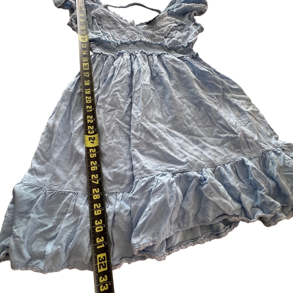 Y2K Angie Mini Dress Womens M Blue Swiss Dot Smocked Waist Lace Trim Boho Whimsy - Picture 6 of 9